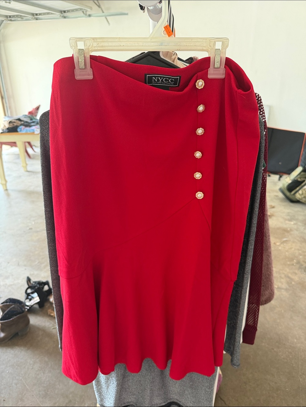 NYCC Red Skirt with Pearl Buttons